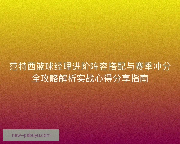 范特西篮球经理进阶阵容搭配与赛季冲分全攻略解析实战心得分享指南